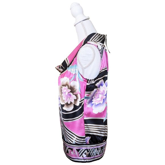 CACHE Silk Satin Top with Draped Collar in Black & Orchid Pink NWT - Picture 4 of 8